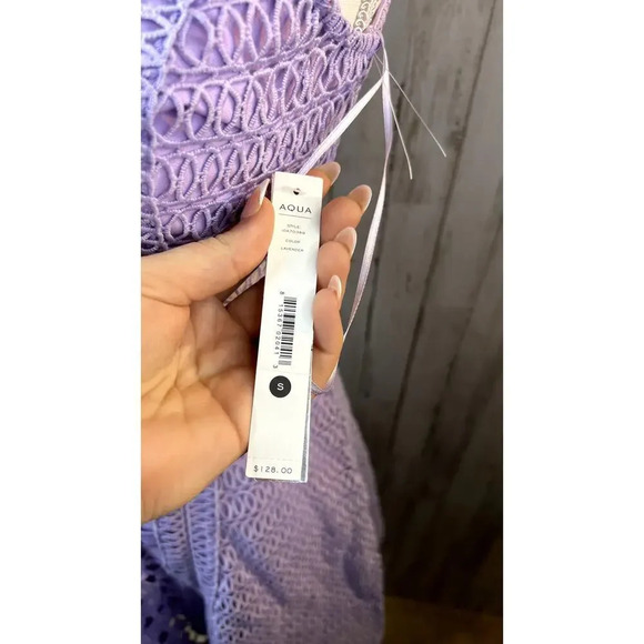 Aqua Crochet Lace Up Fit & Flare Lavender Dress Small Sleeveless Knee Length - Picture 2 of 6